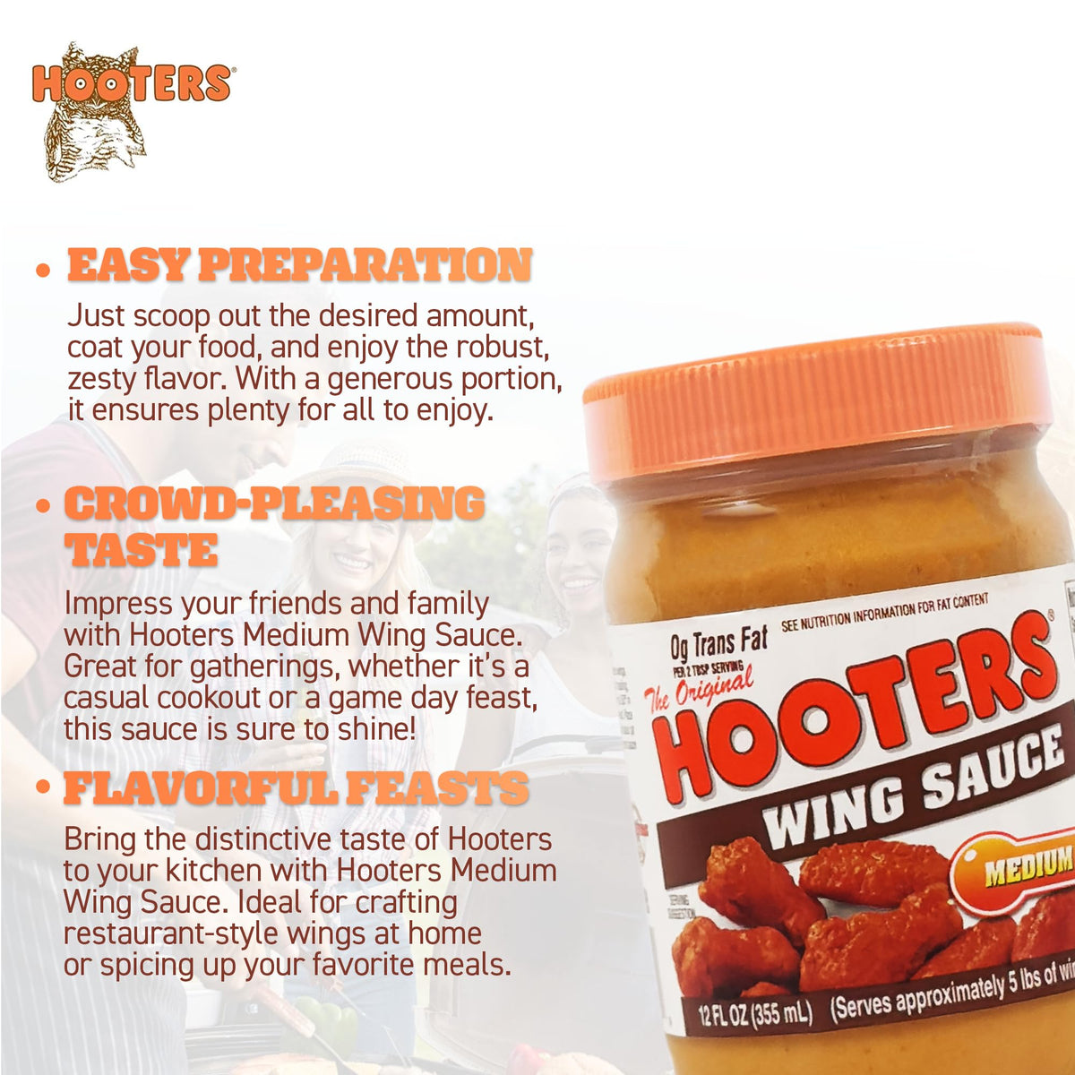 THE ORIGINAL HOOTERS Hooters Original Medium Wing Sauce serving setup with wings and sides.