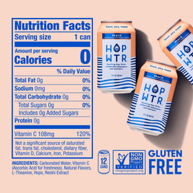 HOP WTR 12-pack front view highlights convenient, ready-to-drink package.