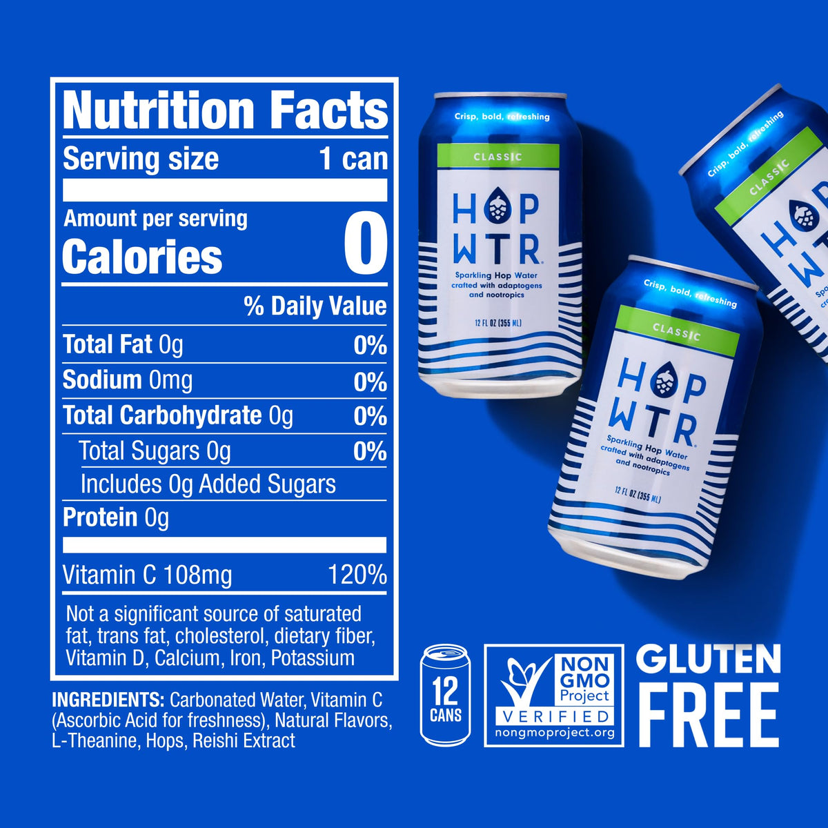 HOP WTR glass with ice emphasizes refreshing, ready-to-drink appeal.