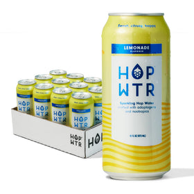 HOP WTR Lemonade sparkling can front view with zero calories and refreshing taste.
