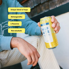 HOP WTR Lemonade sparkling ingredients panel emphasizing natural, calorie-free refreshment.