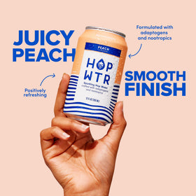 HOP WTR Peach can pour into a chilled glass, showcasing crisp, hop-forward aroma.