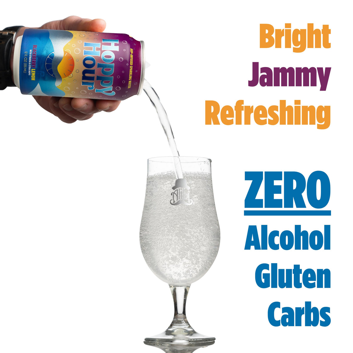 Gluten-free label close-up on Hoppy Hour showcases clean ingredients and mindful crafting