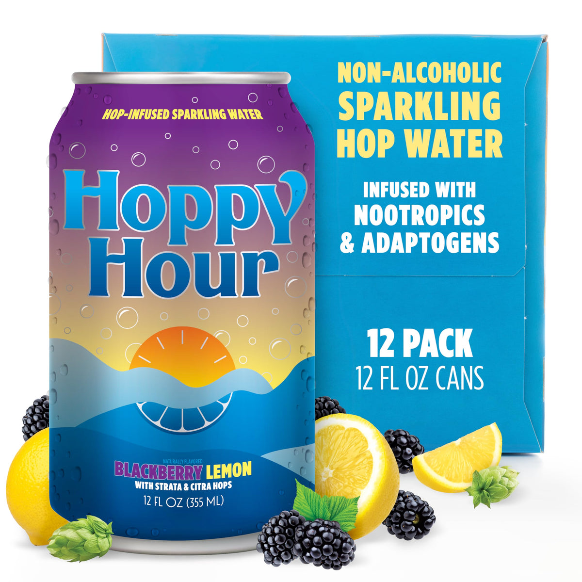 Hoppy Hour sparkling hop water bottle offering a zero-sugar refreshment for any moment