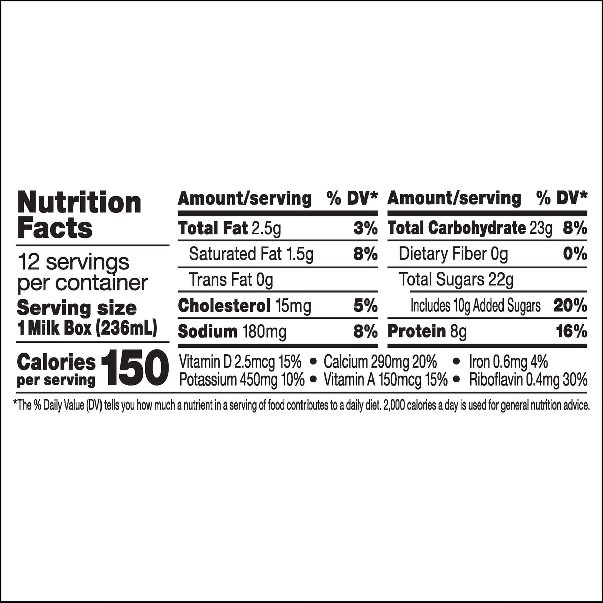 Horizon Organic calcium and vitamin D information on nutrition panel.