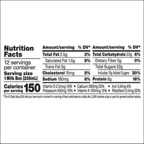 Horizon Organic calcium and vitamin D information on nutrition panel.
