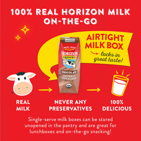 Horizon Organic chocolate milk box supplies calcium and vitamin D sources at a glance.