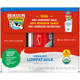 Horizon Organic calcium and vitamins A and D packaging appeals for balanced meals.