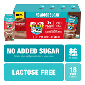 Horizon Organic no-added-sugar lactose-free chocolate milk tastes creamy with no added sugar.