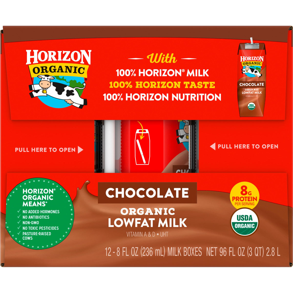 Horizon Organic shelf-stable milk travels without refrigeration until opened.