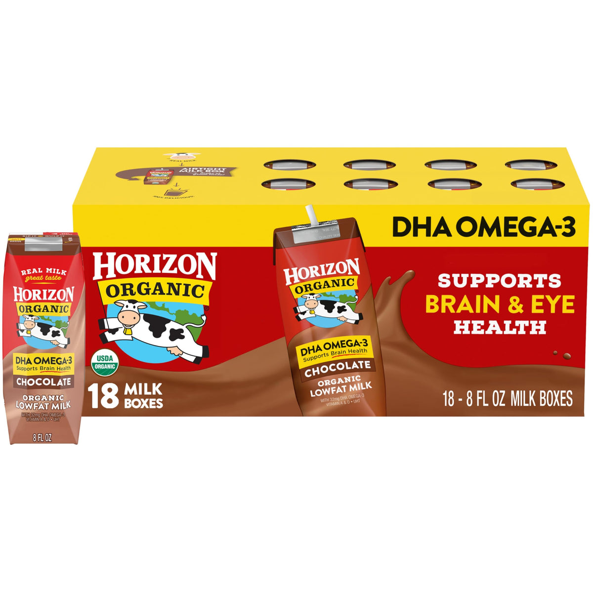 Horizon Organic shelf-stable 1% chocolate milk box, ideal for kids' lunchboxes