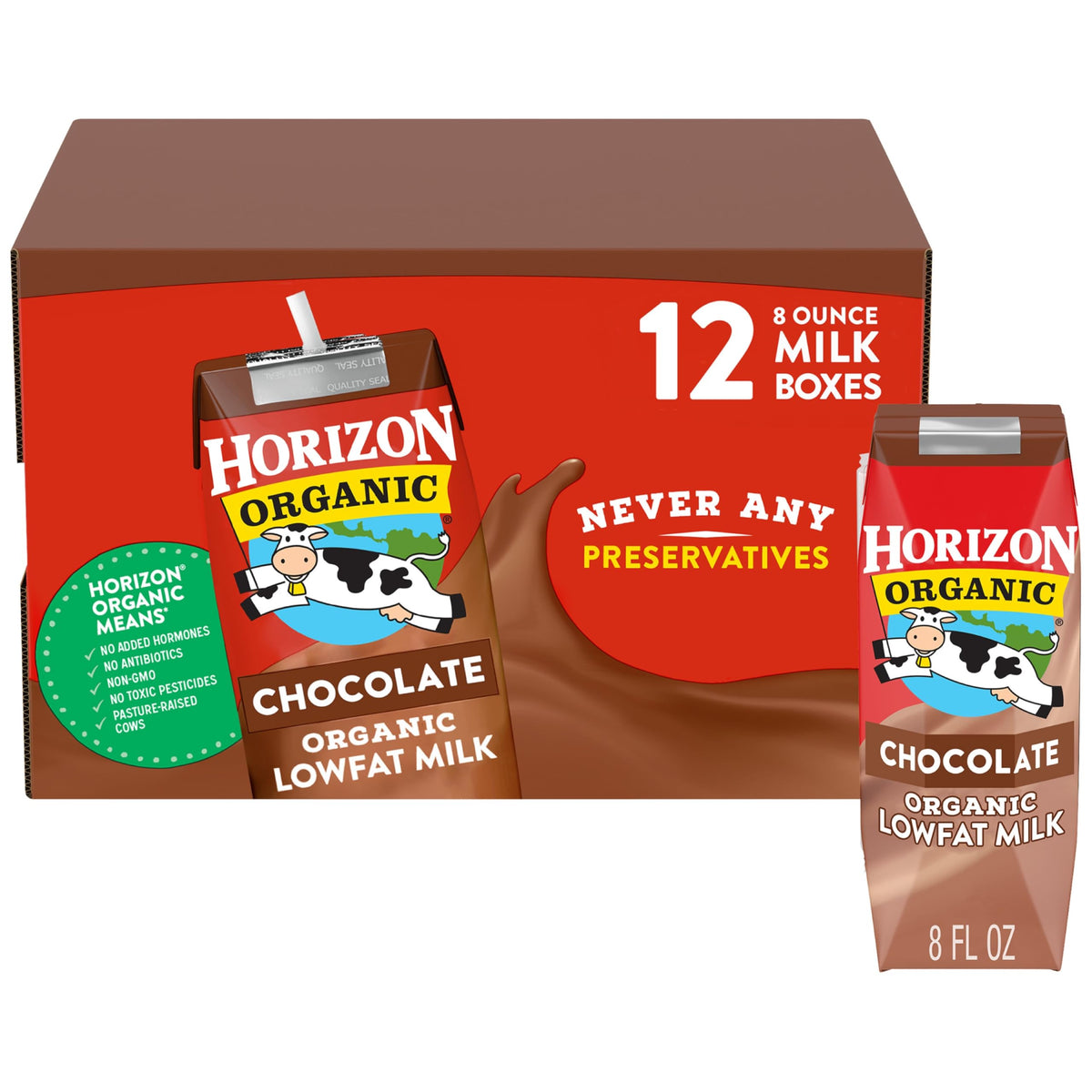 Horizon Organic shelf-stable chocolate milk box offers portable protein and calcium.