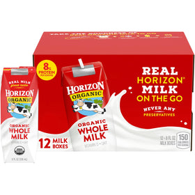 Horizon Organic milk box for lunchboxes, creamy dairy with calcium and protein.