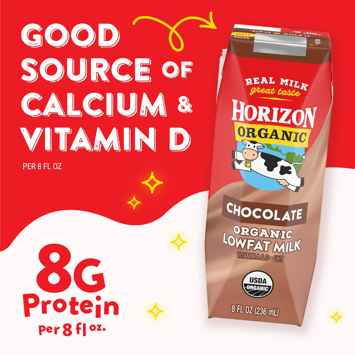 Horizon Organic UHT milk box stays shelf-stable for busy mornings.