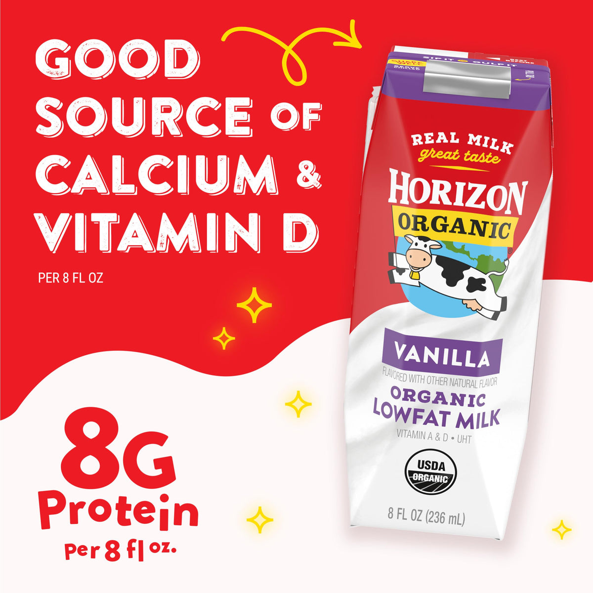 Horizon Organic UHT shelf-stable milk box for non-refrigerated storage