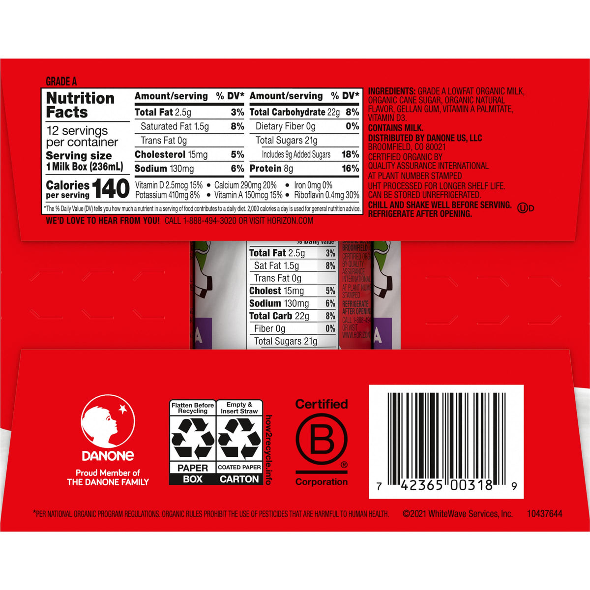 Horizon Organic vanilla milk boxes note: no significant difference between rBST-treated and non-rBST cows.