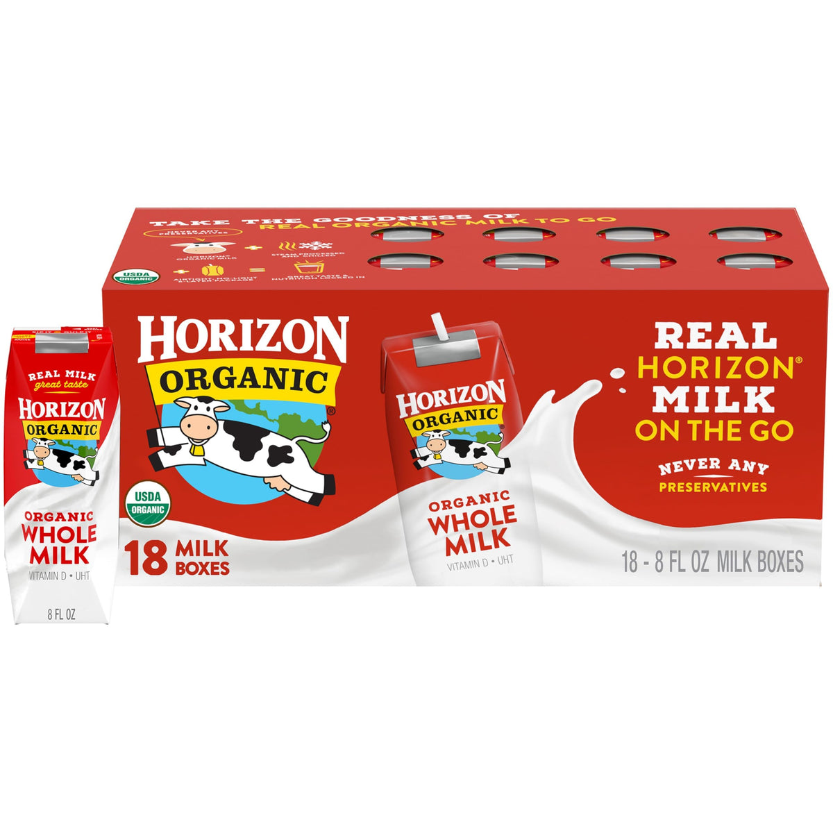 Horizon Organic Whole Milk Boxes pack-18 for family lunches and on-the-go nutrition