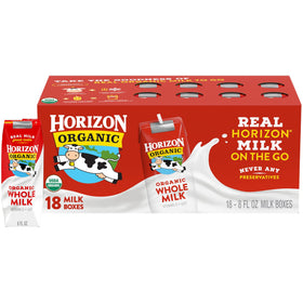 Horizon Organic Whole Milk Boxes pack-18 for family lunches and on-the-go nutrition