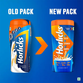 Pouring Horlicks Original Malt Plain into a glass creates a creamy drink.