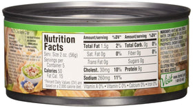 Hormel canned chicken breast meat in water close-up, ideal for sandwiches and salads.