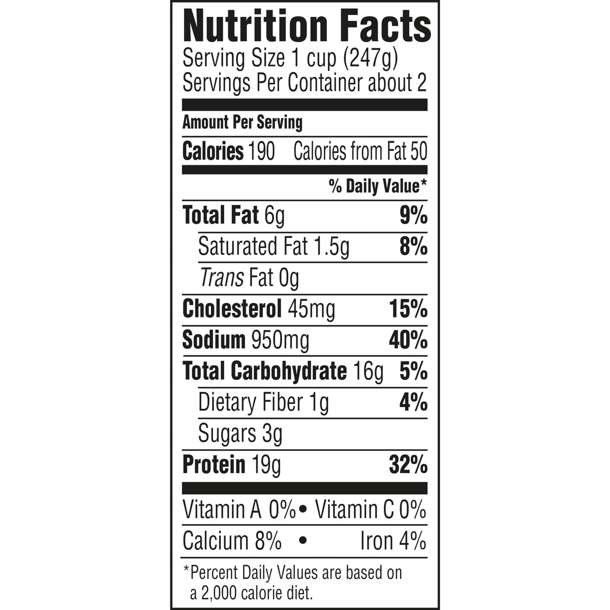 Hormel White Chicken Chili with Beans shows 19g protein per serving for quick meals.