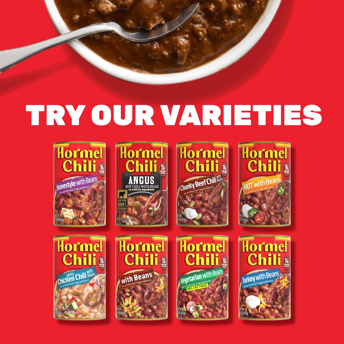 Hormel Angus Beef Chili with Beans 12-pack on pantry