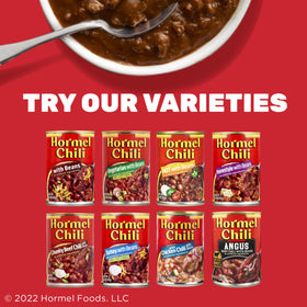 Hormel Chili Chunky No Beans ingredients label and can details