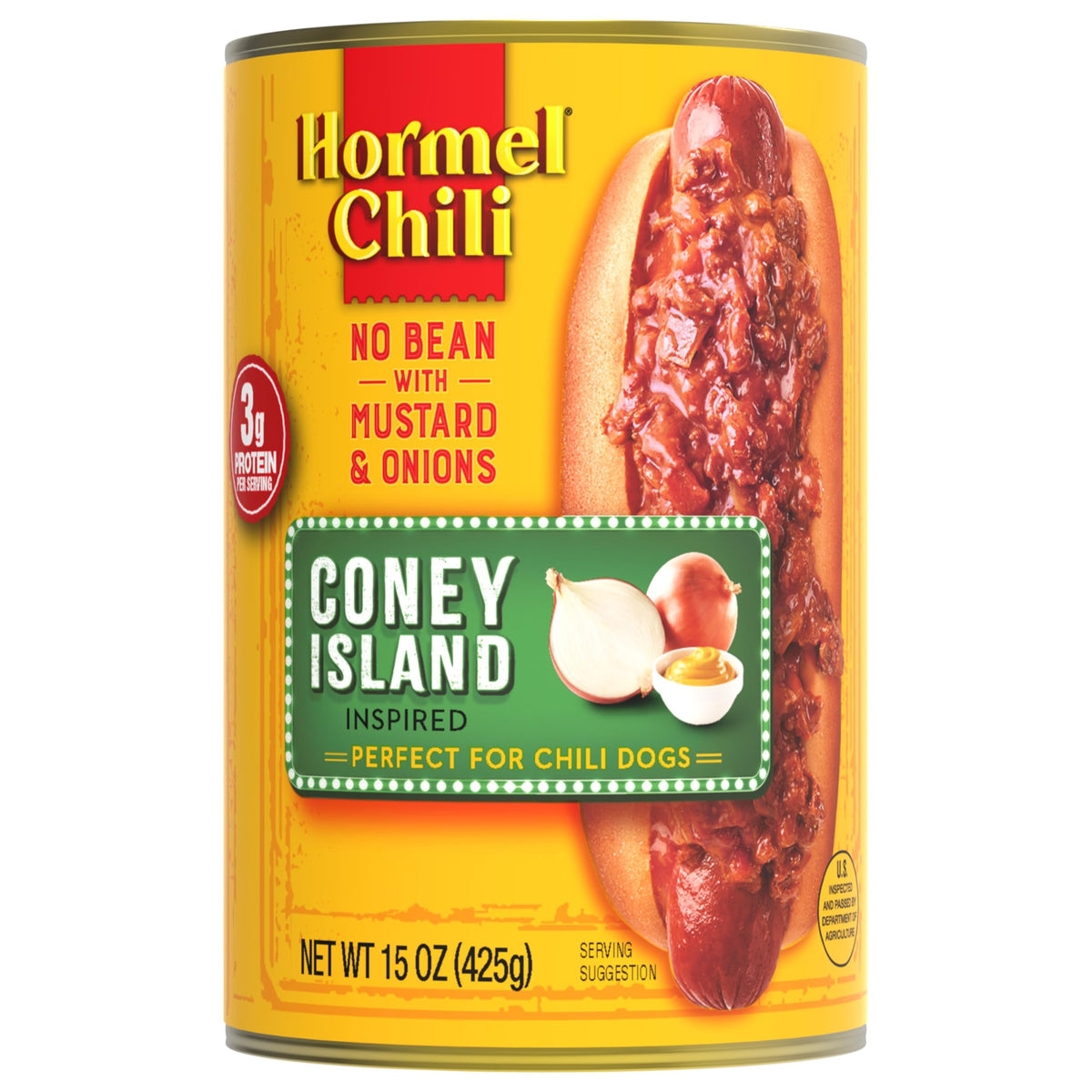 Hormel Chili coney-dog-topping boosts hot dogs with no bean chili for an authentic bite.