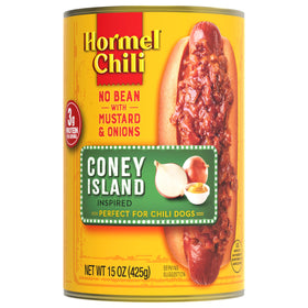 Hormel Chili coney-dog-topping boosts hot dogs with no bean chili for an authentic bite.