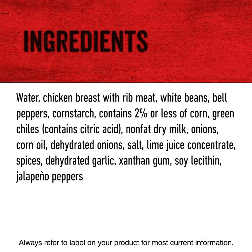 Hormel White Chicken Chili with Beans, gluten-free with no artificial ingredients for clean dishes.