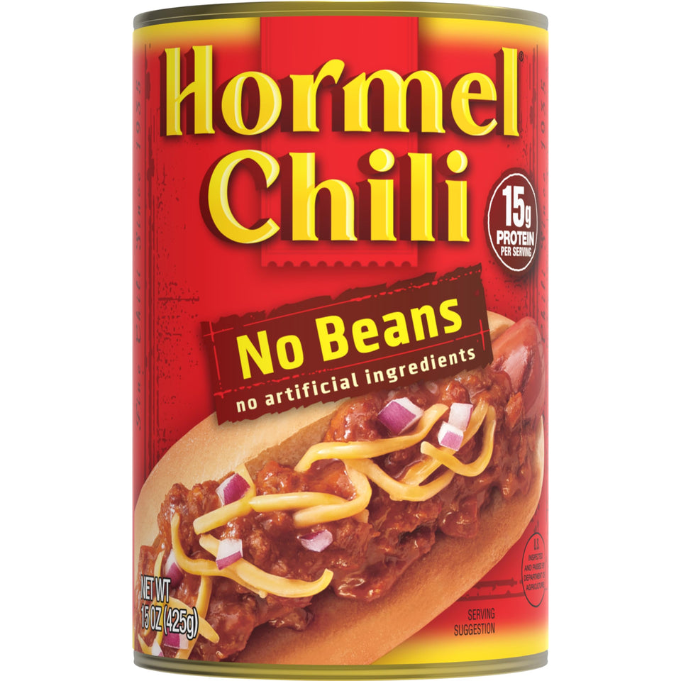 Hormel Chili No Beans 15oz can ready for quick weeknight dinners