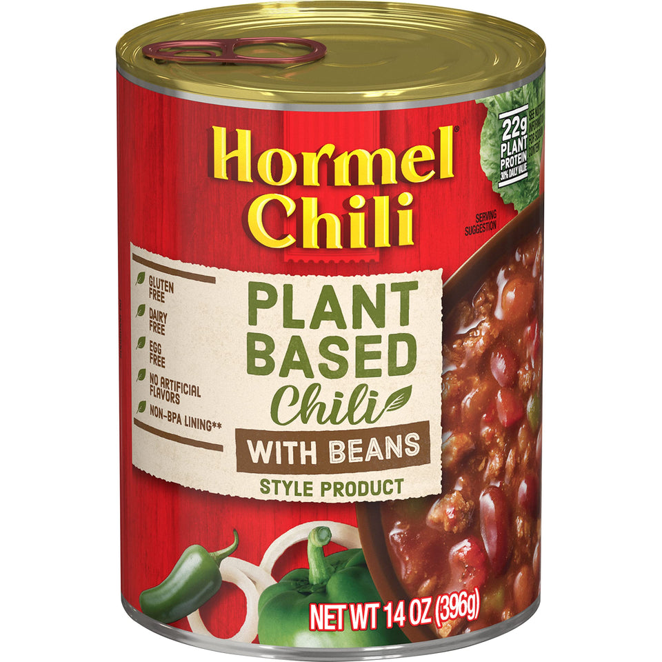 Hormel Plant Based Chili with Beans can, protein-packed and ready to heat.