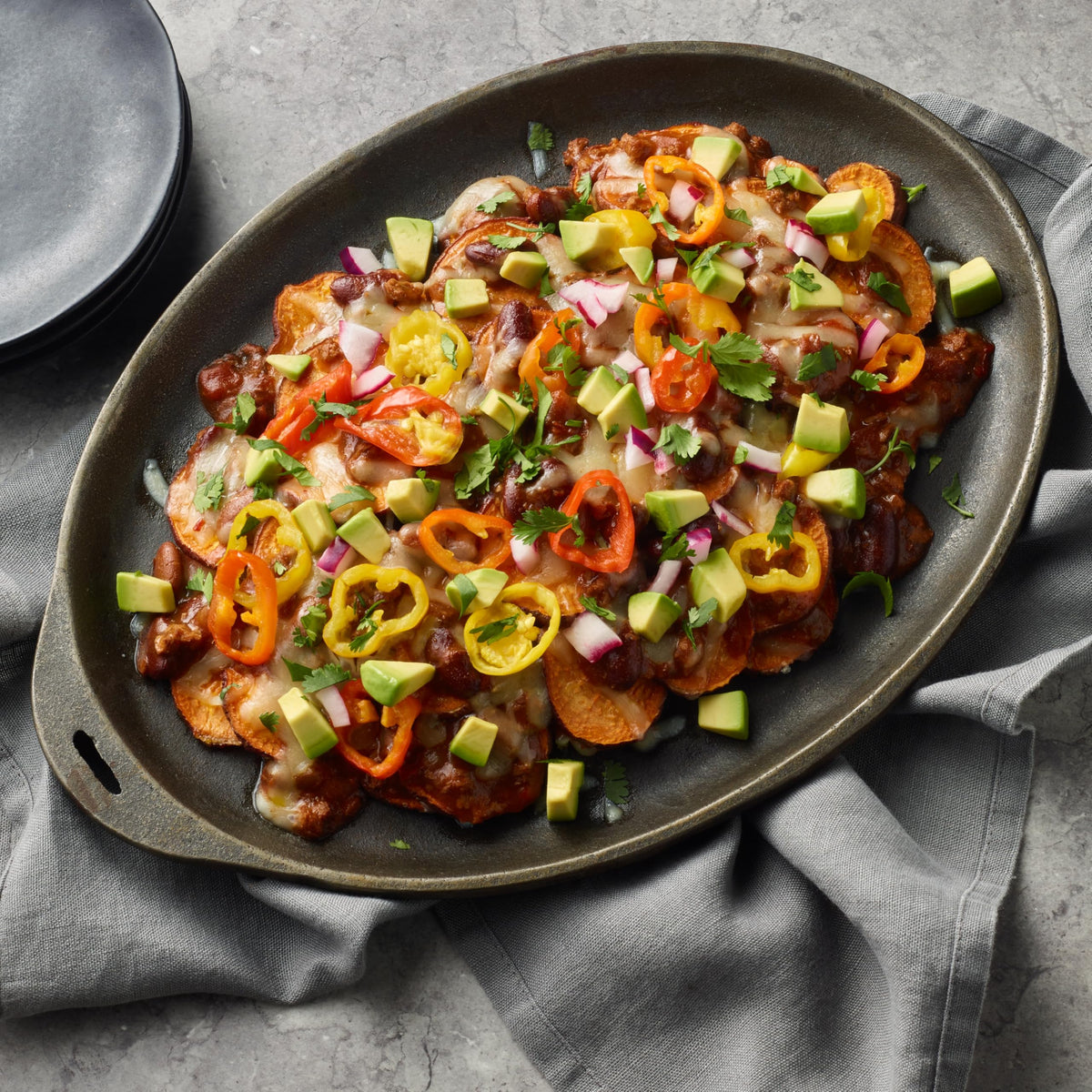 Hormel Plant Based Chili with Beans stuffed-peppers dinner idea.