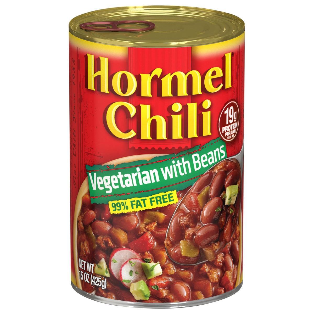 Hormel Chili Vegetarian with Beans can front view for quick, convenient meals