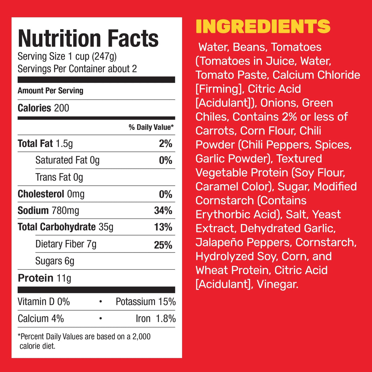 Front packaging of Hormel Chili Vegetarian with Beans 12-pack for pantries