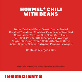Hormel Chili with Beans topping hot dogs for a bold meal