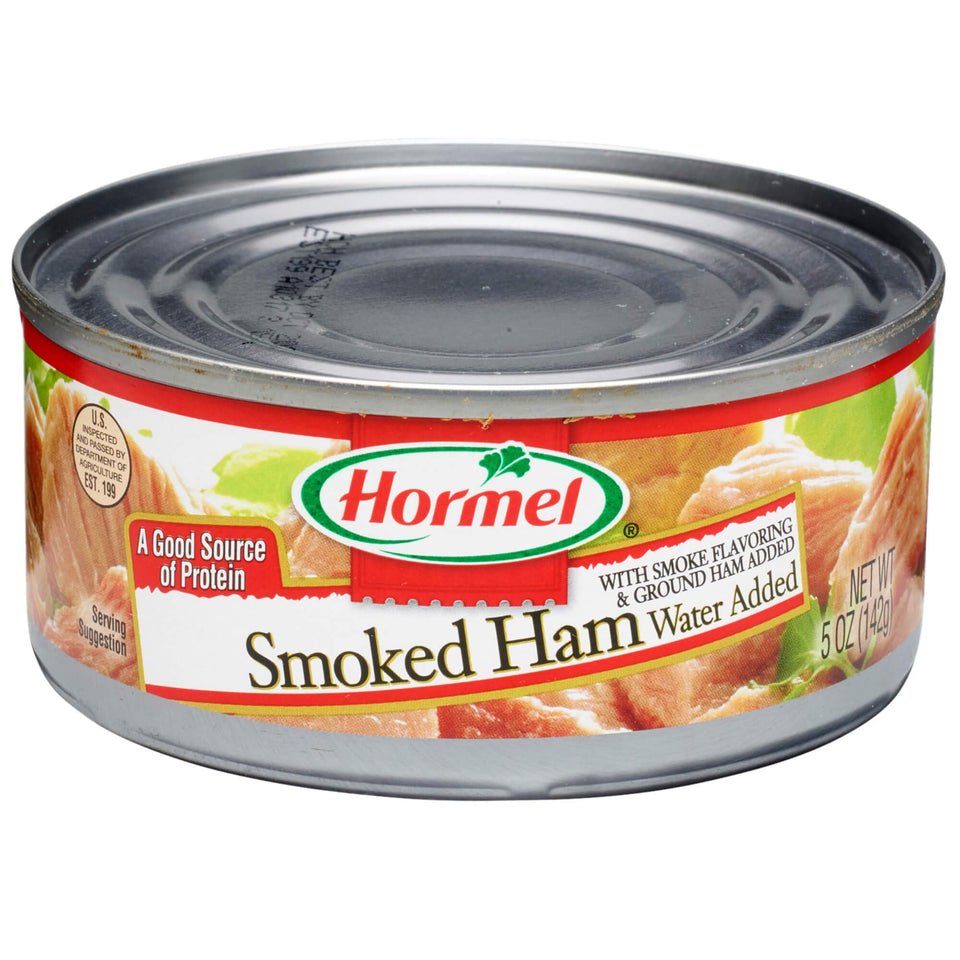 HORMEL Chunk Ham Smoked packaging shows a 12-pack for easy pantry meals