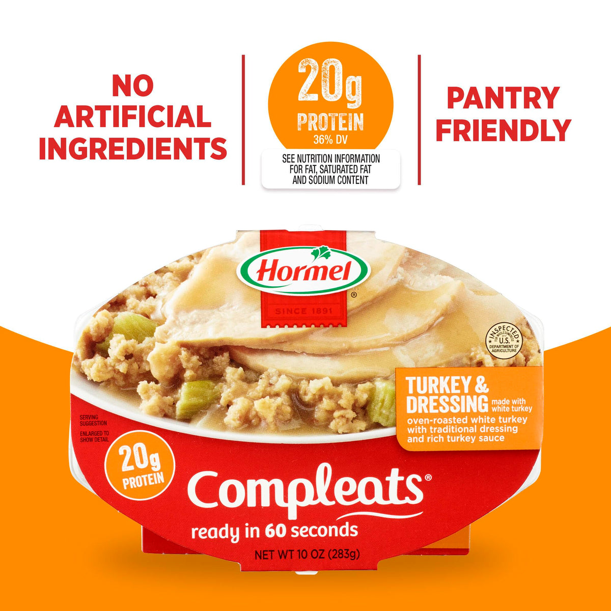 Hormel Compleats 20 g protein per serving supports filling meals.