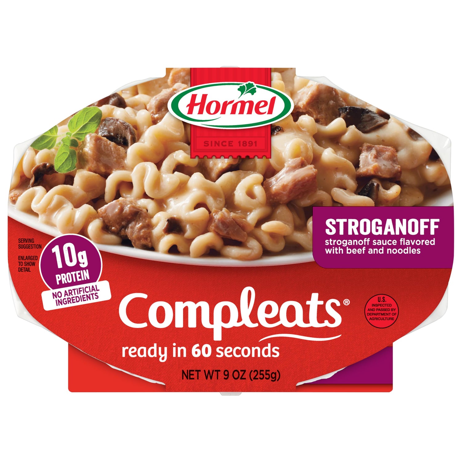 HORMEL COMPLEATS Beef Stroganoff tray 9oz in a six-pack, convenient ready-to-eat dinner.