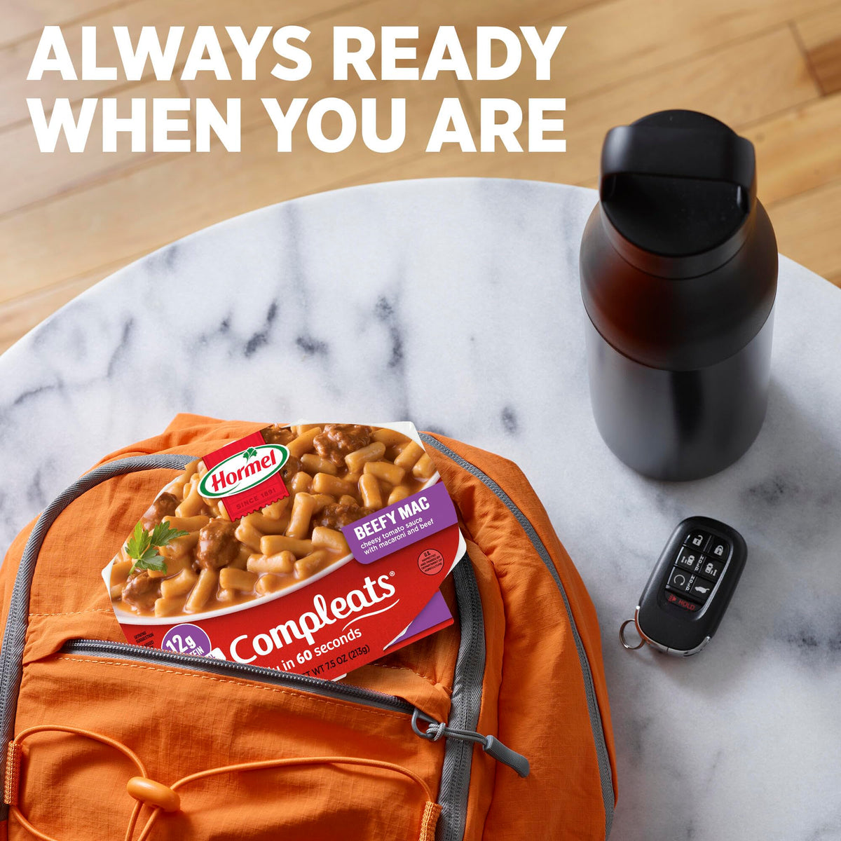 HORMEL COMPLEATS Beefy Mac & Cheese ready in 60 seconds.