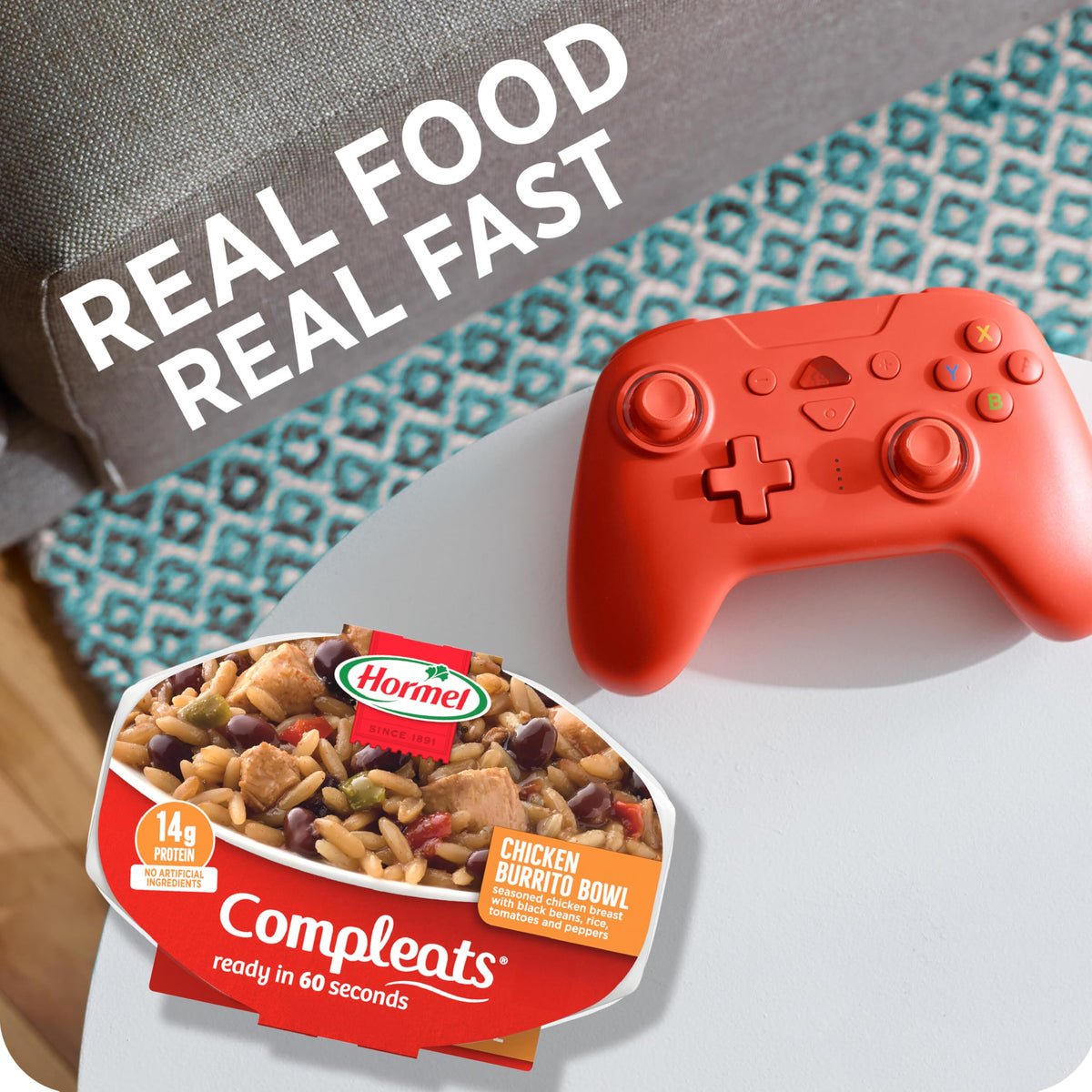 Hormel Compleats Chicken Burrito Bowl compact 9 oz tray for lunch.