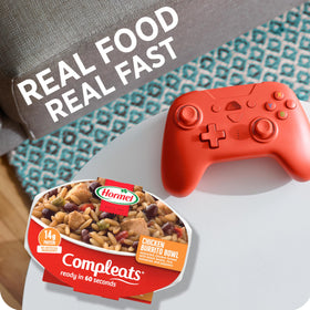 Hormel Compleats Chicken Burrito Bowl compact 9 oz tray for lunch.