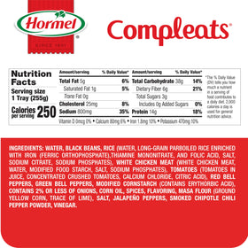 Hormel Compleats Chicken Burrito Bowl provides 14 g protein per serving.