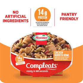 Hormel Compleats Chicken Burrito Bowl rice and beans with satisfying texture.