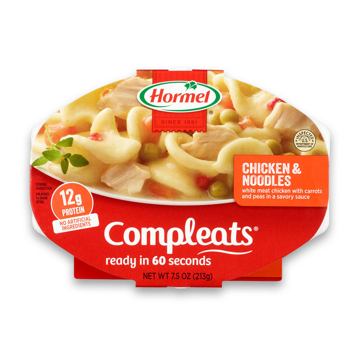 HORMEL COMPLEATS Chicken and Noodles tray front-view ready for a quick lunch