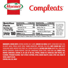 HORMEL COMPLEATS Chicken and Noodles tray nutrition panel emphasizes protein per serving