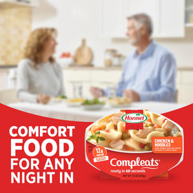 HORMEL COMPLEATS Chicken and Noodles tray in a microwave-ready setting