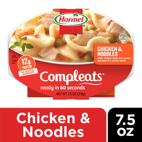 HORMEL COMPLEATS Chicken and Noodles tray angled for a fast office dinner