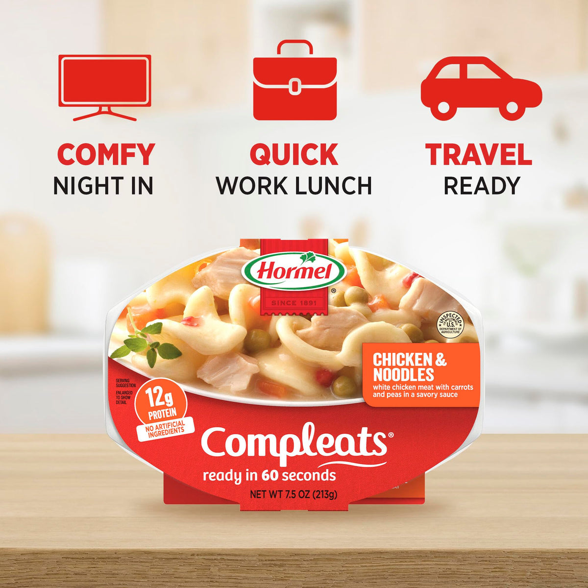 HORMEL COMPLEATS Chicken and Noodles tray with spoon for easy serving