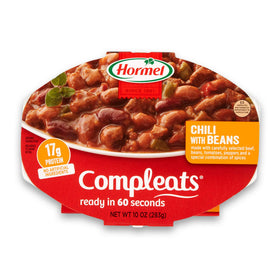 HORMEL COMPLEATS chili with beans front view tray for a quick, satisfying dinner.